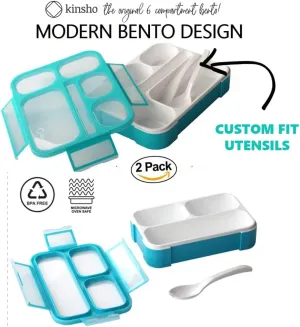 Bento Lunch-Box Set for Kids includes Snack Container | 6 and 3 Compartment Boxes Leakproof School Bentos or Meal Portion Control Containers BPA Free, Boys Girls Adults, Teal Large   MINI 2 pack