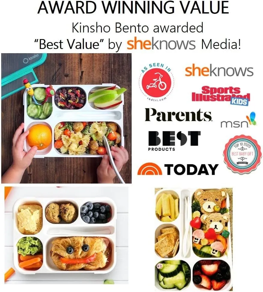Bento Lunch-Box Set for Kids includes Snack Container | 6 and 3 Compartment Boxes Leakproof School Bentos or Meal Portion Control Containers BPA Free, Boys Girls Adults, Teal Large   MINI 2 pack