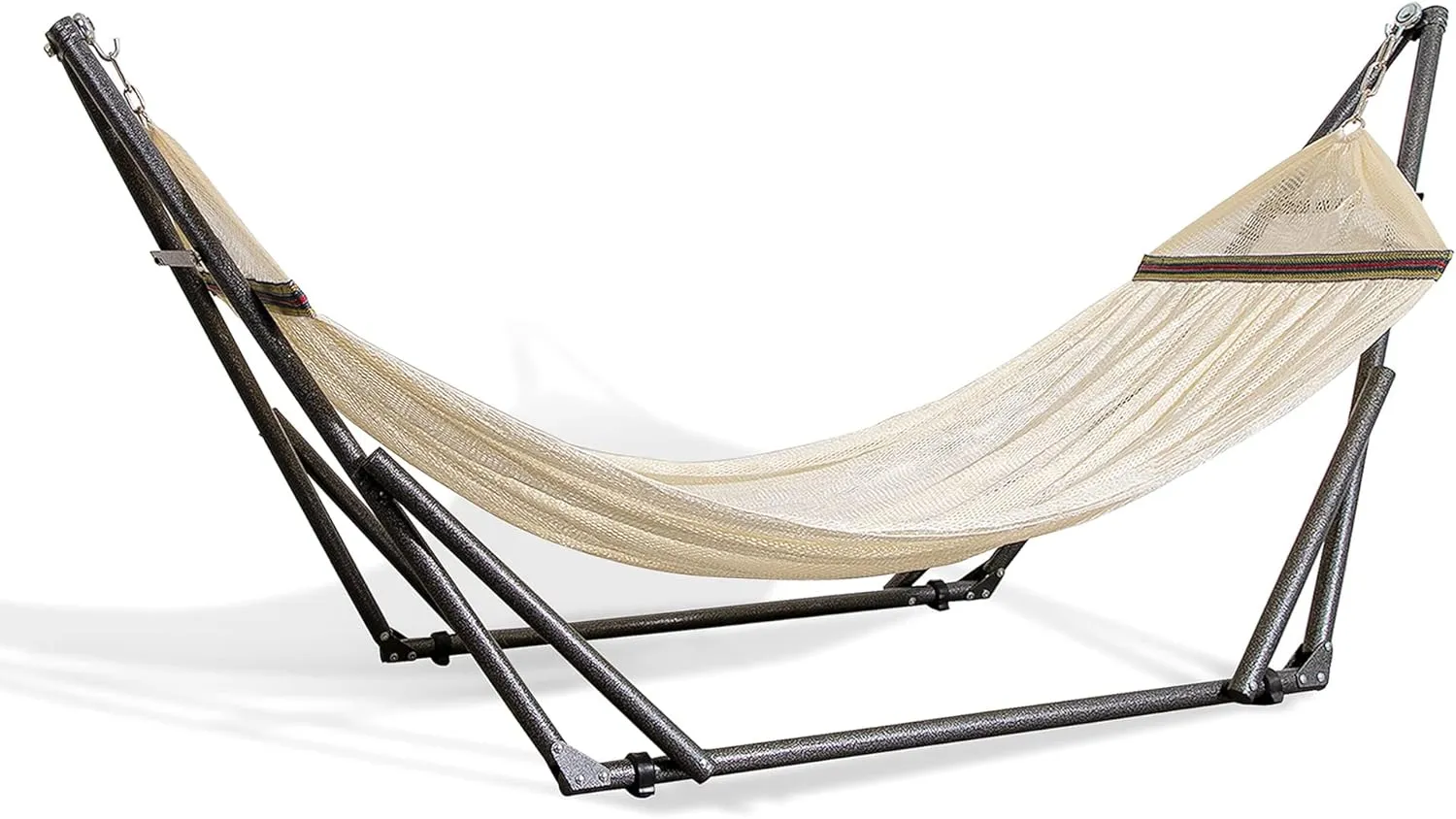 Best Home Fashion Hammock for 2 Persons with Collapsible Steel Stand 600 lbs Capacity- Portable Carrying Case, Adjustable, Perfect for Camping Beach Patio, EZ Daze Foldable Hammock with Stand- Ivory