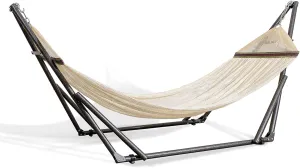 Best Home Fashion Hammock for 2 Persons with Collapsible Steel Stand 600 lbs Capacity- Portable Carrying Case, Adjustable, Perfect for Camping Beach Patio, EZ Daze Foldable Hammock with Stand- Ivory