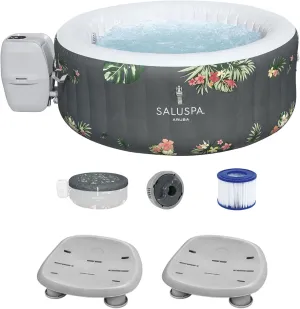 Bestway SaluSpa Aruba AirJet Inflatable Hot Tub with 110 Soothing Jets, Gray   Bestway SaluSpa Underwater Non Slip Pool & Spa Seat (2 Pack)