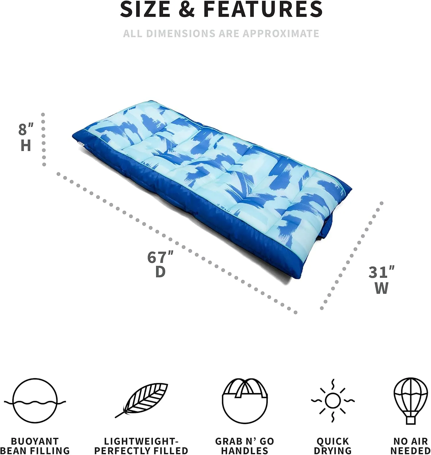 Big Joe Kona Hammock No Inflation Needed Pool Lounger with Headrest, Quick Draining Fabric, 4 feet Big