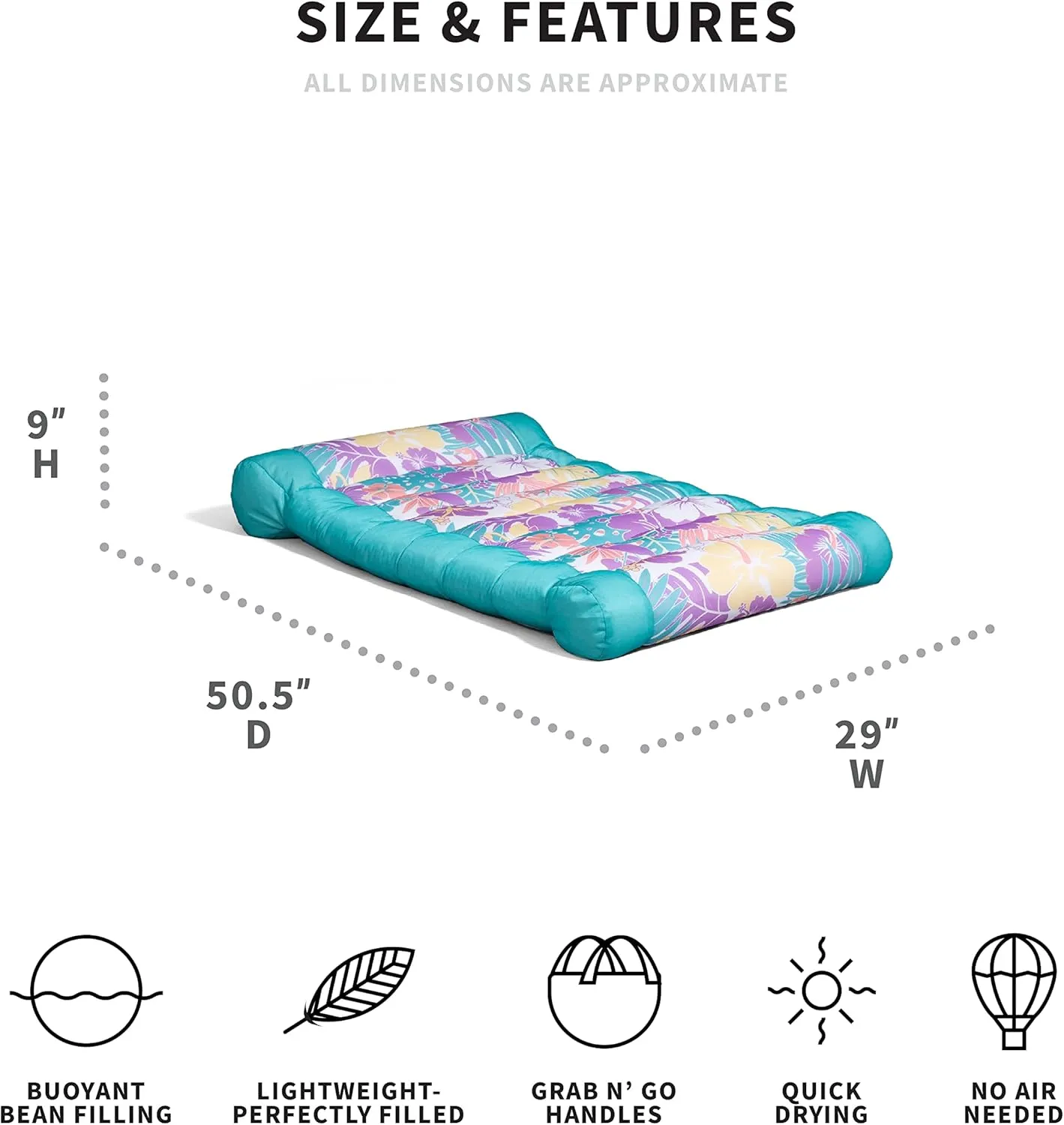 Big Joe Kona Hammock No Inflation Needed Pool Lounger with Headrest, Quick Draining Fabric, 4 feet Big