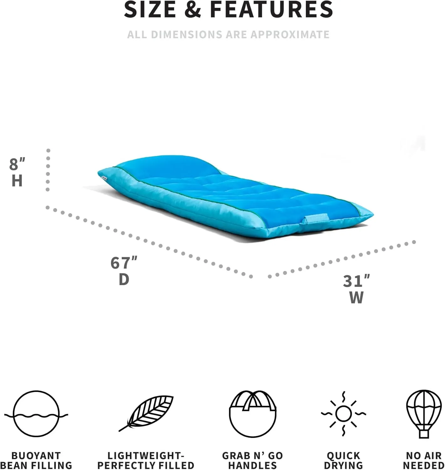 Big Joe Kona Hammock No Inflation Needed Pool Lounger with Headrest, Quick Draining Fabric, 4 feet Big