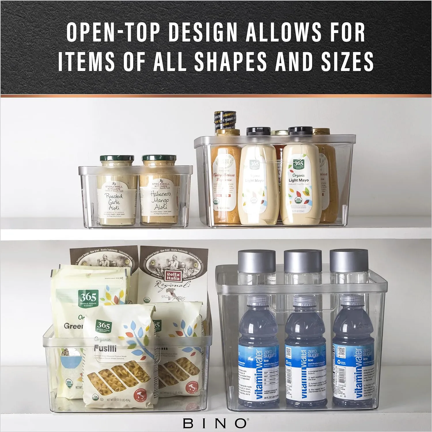 BINO | Plastic Storage Bins, Medium - 2 Pack | THE LUCID COLLECTION | Multi-Use Built-In Handles | BPA-Free | Clear Storage Containers | Fridge Organizer | Pantry & Home Organization