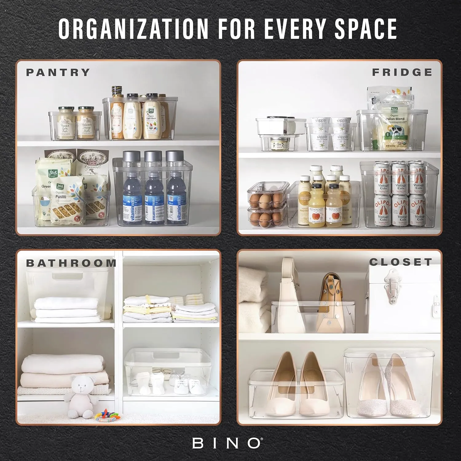 BINO | Plastic Storage Bins, Medium - 2 Pack | THE LUCID COLLECTION | Multi-Use Built-In Handles | BPA-Free | Clear Storage Containers | Fridge Organizer | Pantry & Home Organization