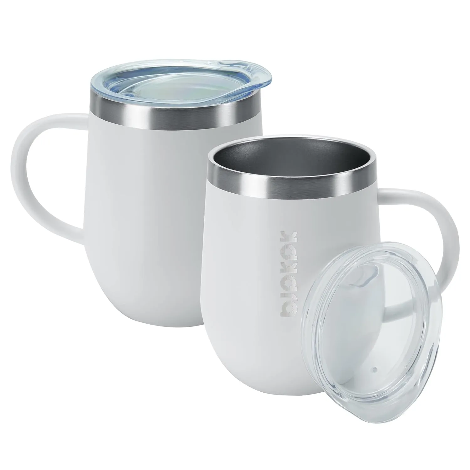 BJPKPK 2 pcs Insulated Coffee Mug, 12 oz Stainless Steel Insulated Coffee Tumbler with Lid for Hot Drinks & Cold Drinks-White