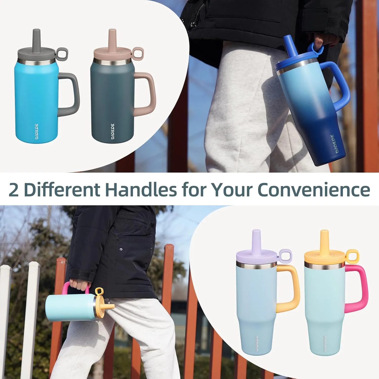BJPKPK Insualted Tumblers with Handle and Straw 40oz Stianless Steel Travel Coffee Mug Thermal Cups with Lid,Navy Blue