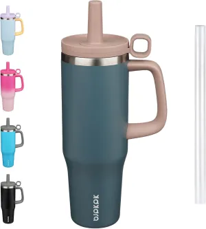 BJPKPK Insualted Tumblers with Handle and Straw 40oz Stianless Steel Travel Coffee Mug Thermal Cups with Lid,Navy Blue