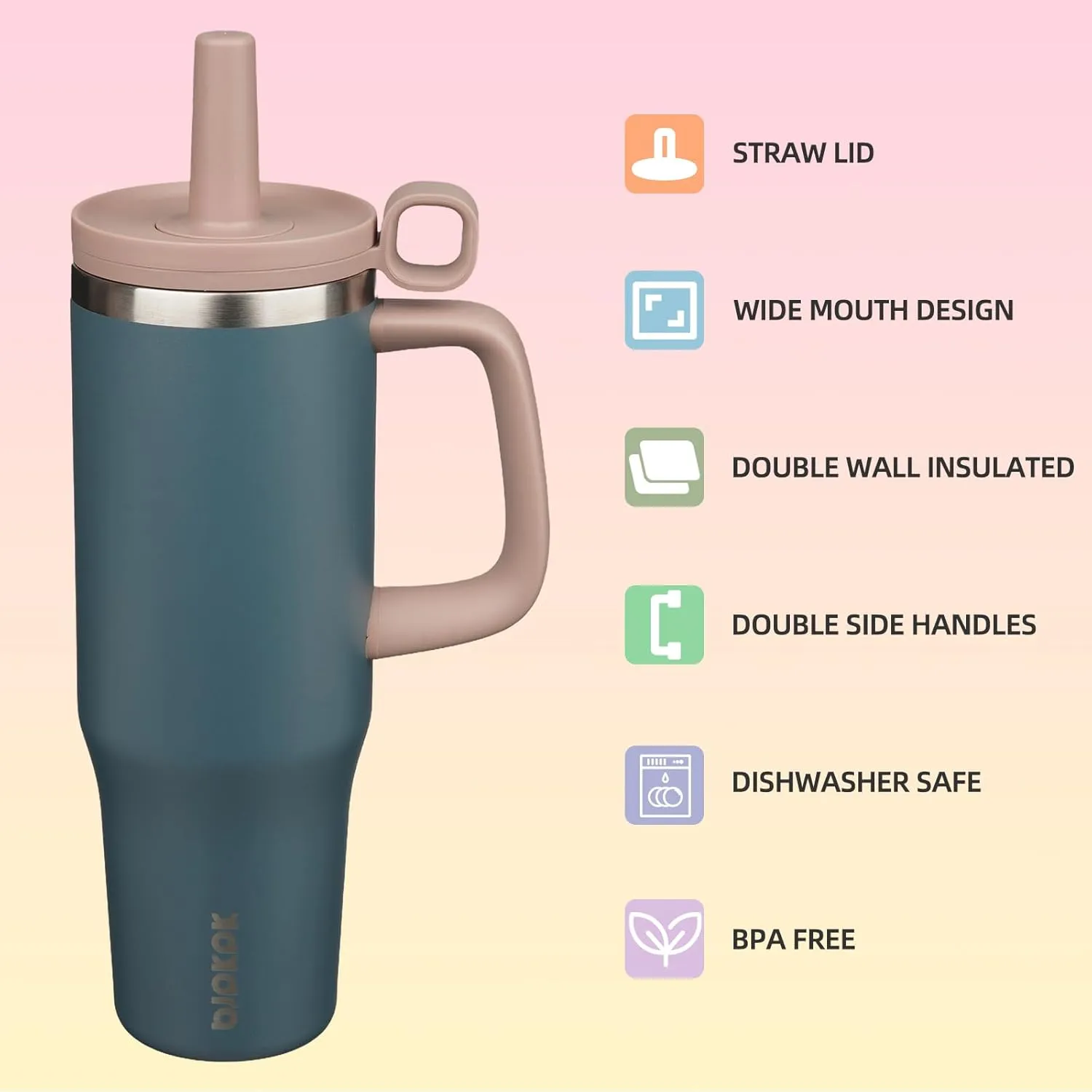 BJPKPK Insualted Tumblers with Handle and Straw 40oz Stianless Steel Travel Coffee Mug Thermal Cups with Lid,Navy Blue