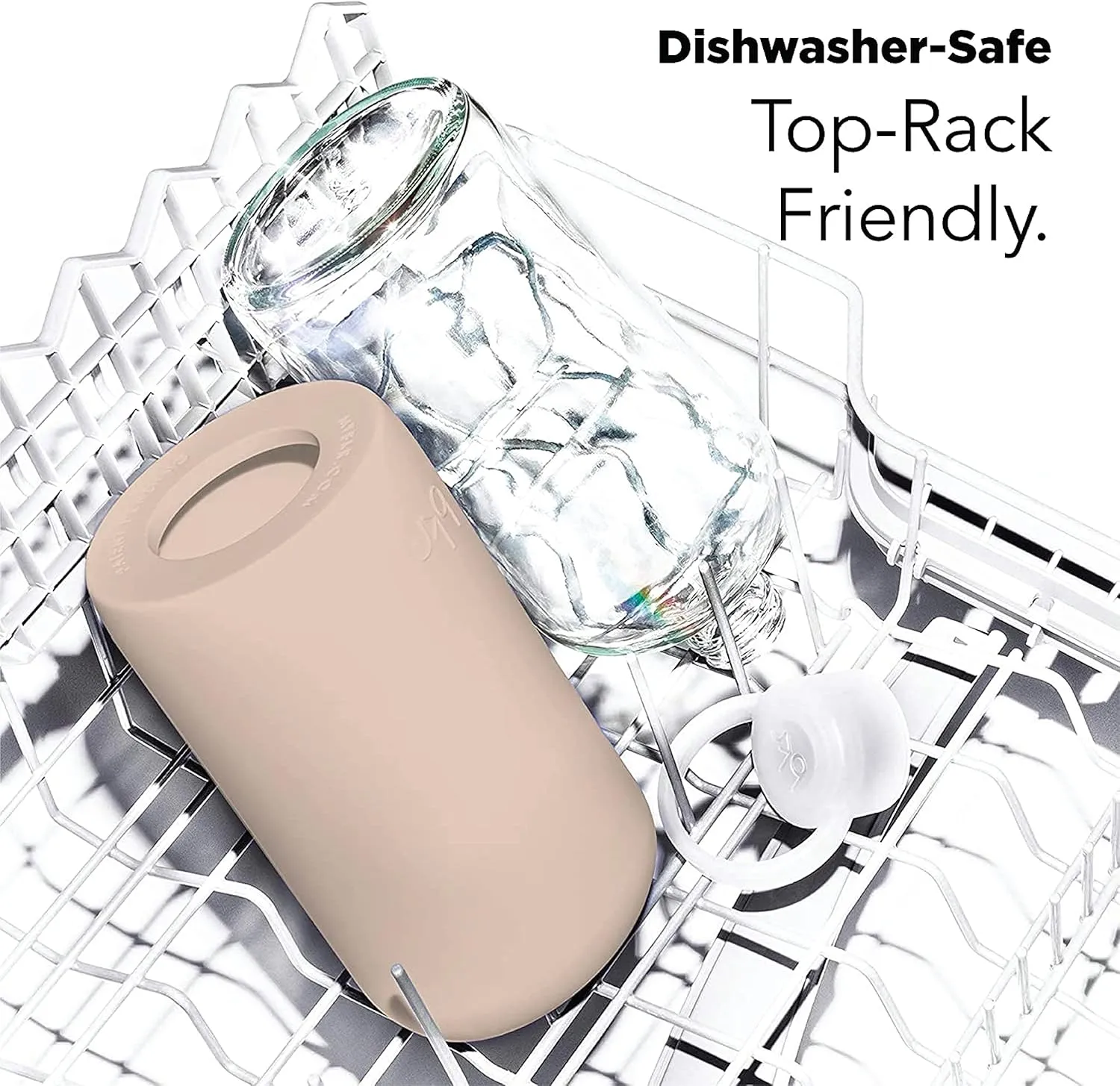 bkr - Little Smooth - Reusable Glass Water Bottle - 16oz - Fits in Cup Holder - Leakproof, Travel Friendly - BPA Free, Dishwasher Safe - Removable Silicone Sleeve & Carrying Loop