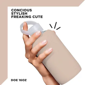 bkr - Little Smooth - Reusable Glass Water Bottle - 16oz - Fits in Cup Holder - Leakproof, Travel Friendly - BPA Free, Dishwasher Safe - Removable Silicone Sleeve & Carrying Loop