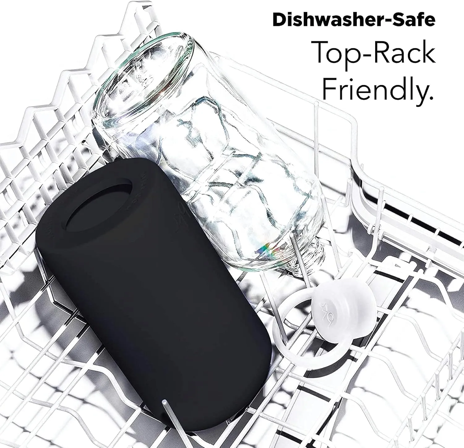 bkr - Little Smooth - Reusable Glass Water Bottle - 16oz - Fits in Cup Holder - Leakproof, Travel Friendly - BPA Free, Dishwasher Safe - Removable Silicone Sleeve & Carrying Loop