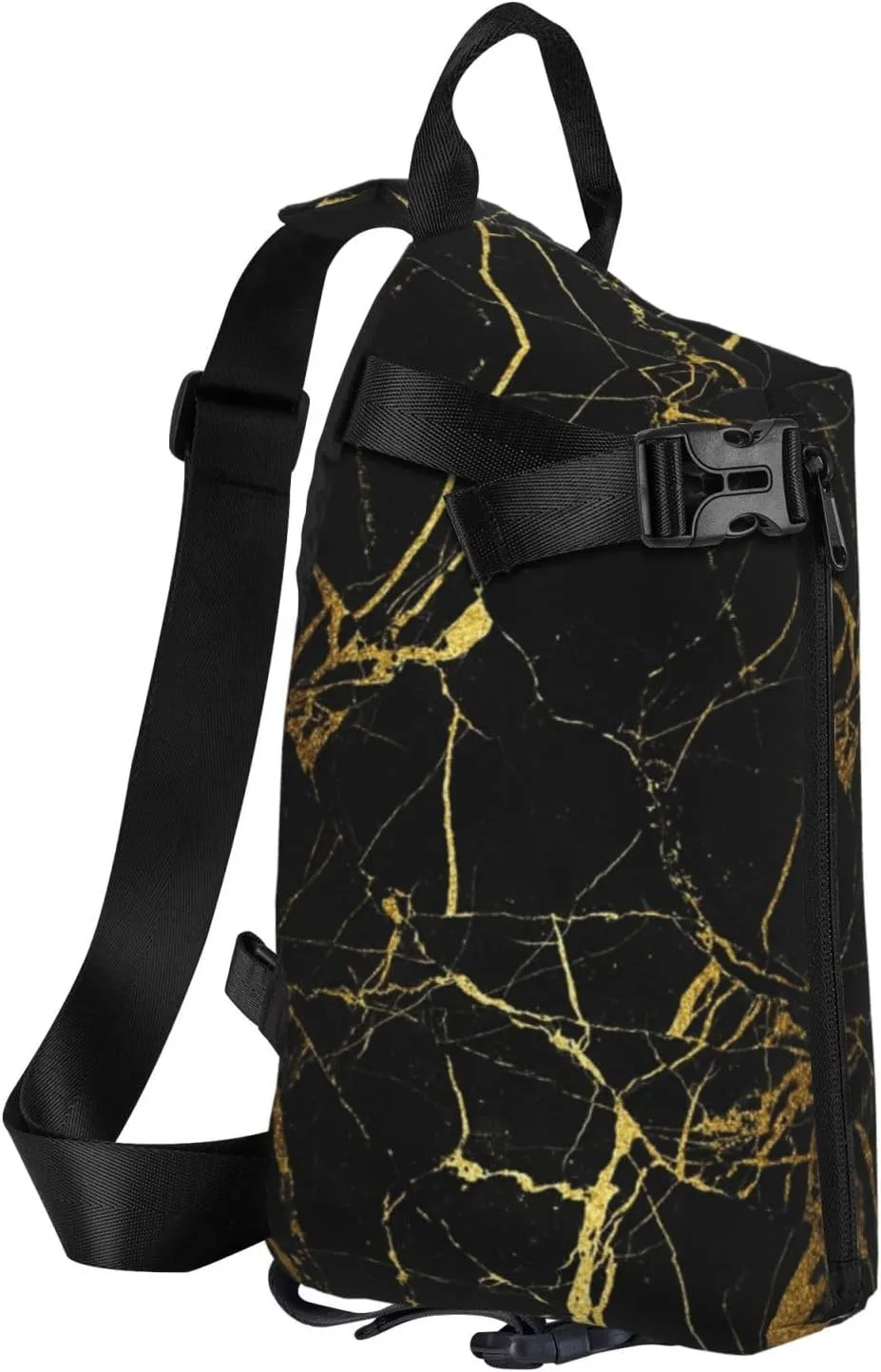 Black Gold Marble Print Crossbody Backpack Unisex Chest Bag, Lightweight And Sling Bag For Travel