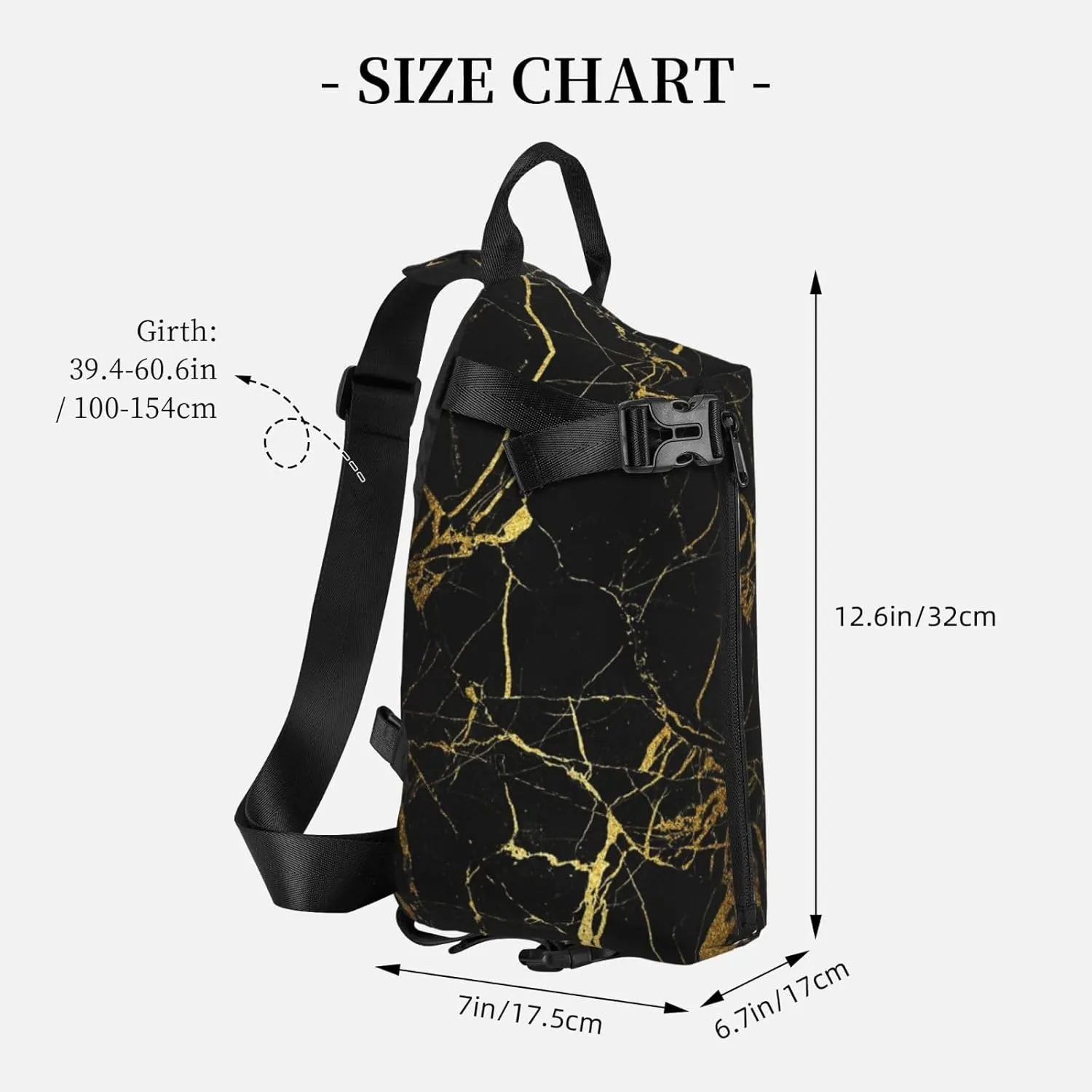 Black Gold Marble Print Crossbody Backpack Unisex Chest Bag, Lightweight And Sling Bag For Travel