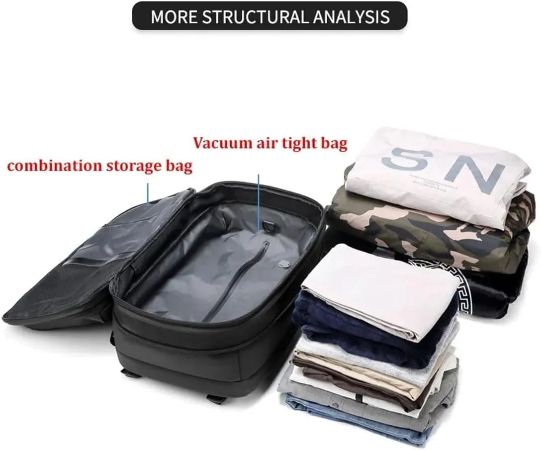 Black Travel Backpack With Vacuum Compression & Pump - Multifunctional Expandable 60L Space - Saving Backpack(Blue)