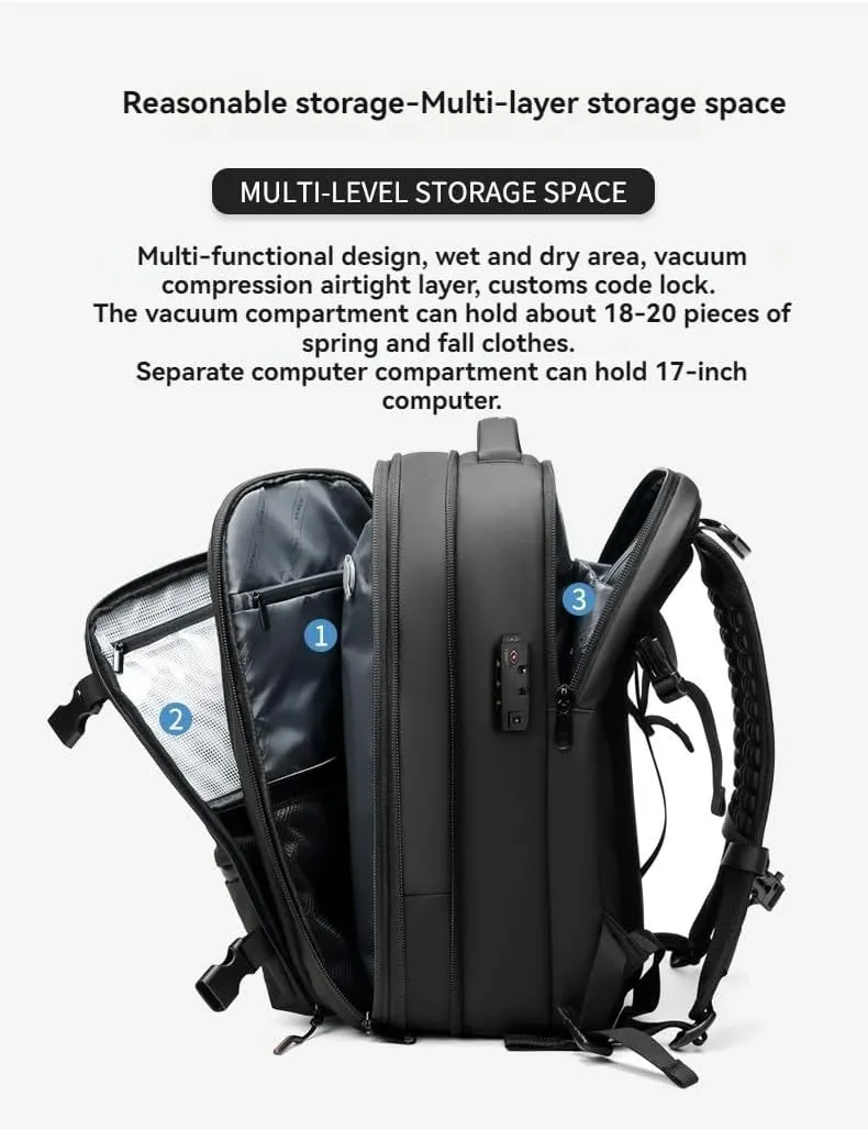 Black Travel Backpack With Vacuum Compression & Pump - Multifunctional Expandable 60L Space - Saving Backpack(Blue)