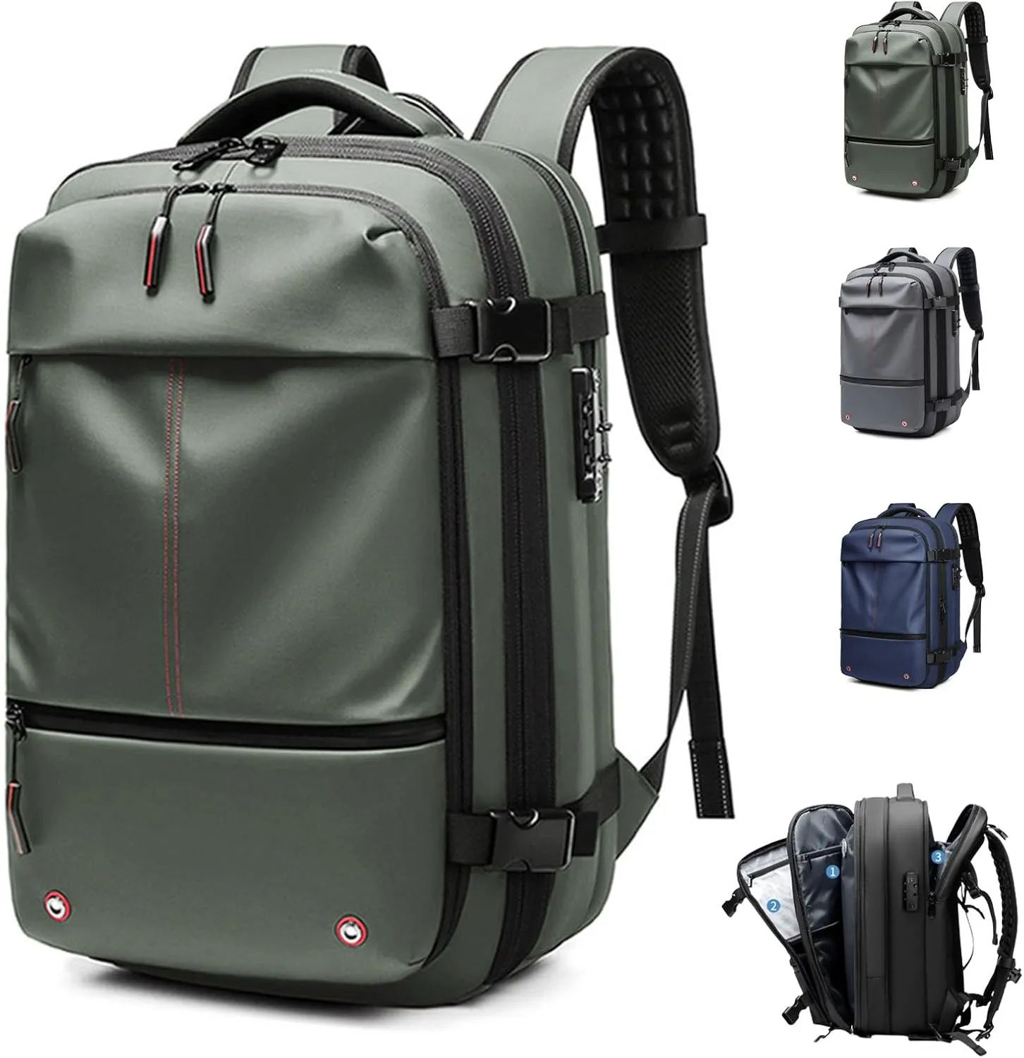 Black Travel Backpack With Vacuum Compression & Pump - Multifunctional Expandable 60L Space - Saving Backpack(Green)