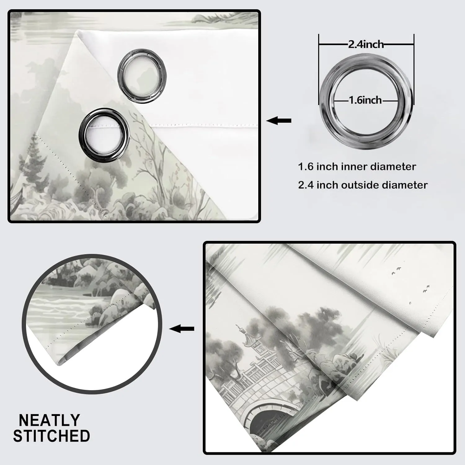 Blackout Curtains 42"W × 54"L (Pack of 2),3D Chinese garden architecture Soft Thermal Insulated Drapes willow trees flowers Eyelet Thermal Noise Reducing Window Curtains for Bedroom Living Room Decor