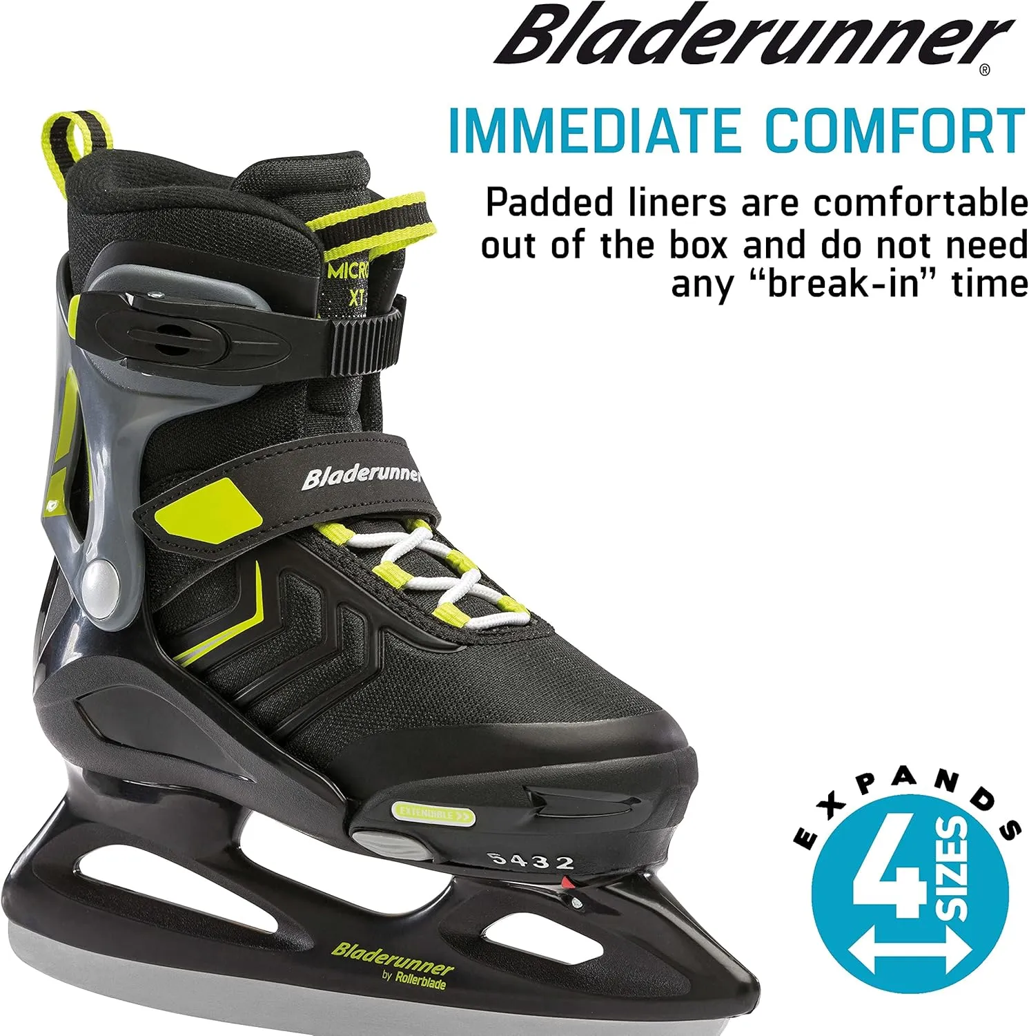 Bladerunner Ice by Rollerblade Micro Ice XT Girls, Junior, Adjustable, Black and Teal, Ice Skates