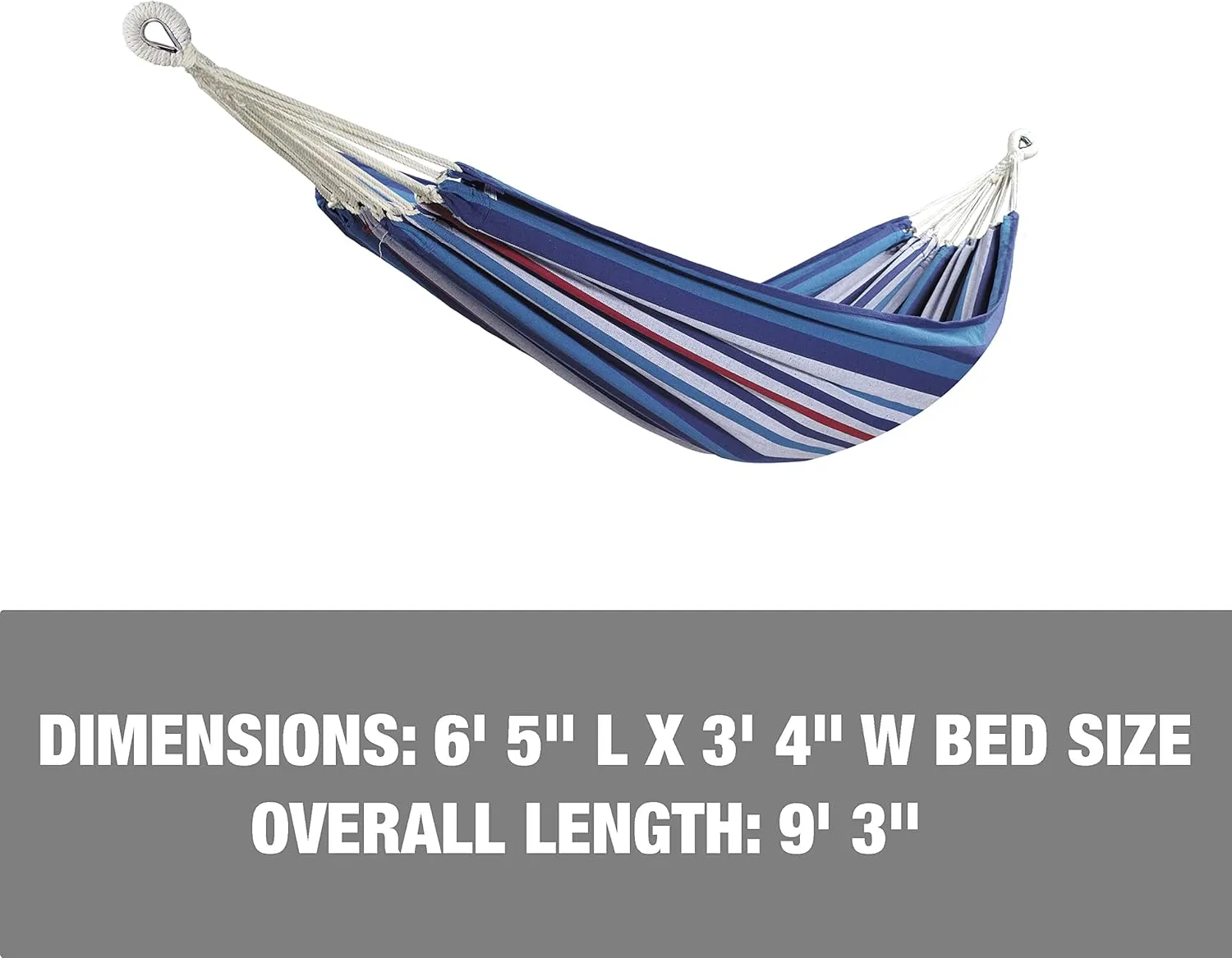 Bliss Hammocks BH-400W5CA 40" Wide Hammock w/Hand-Woven Rope Loops & Hanging Ropes, Outdoor, Patio, Backyard Durable, Cotton and Polyester Blend, 220 Lbs Capacity, Patriotic Stripe