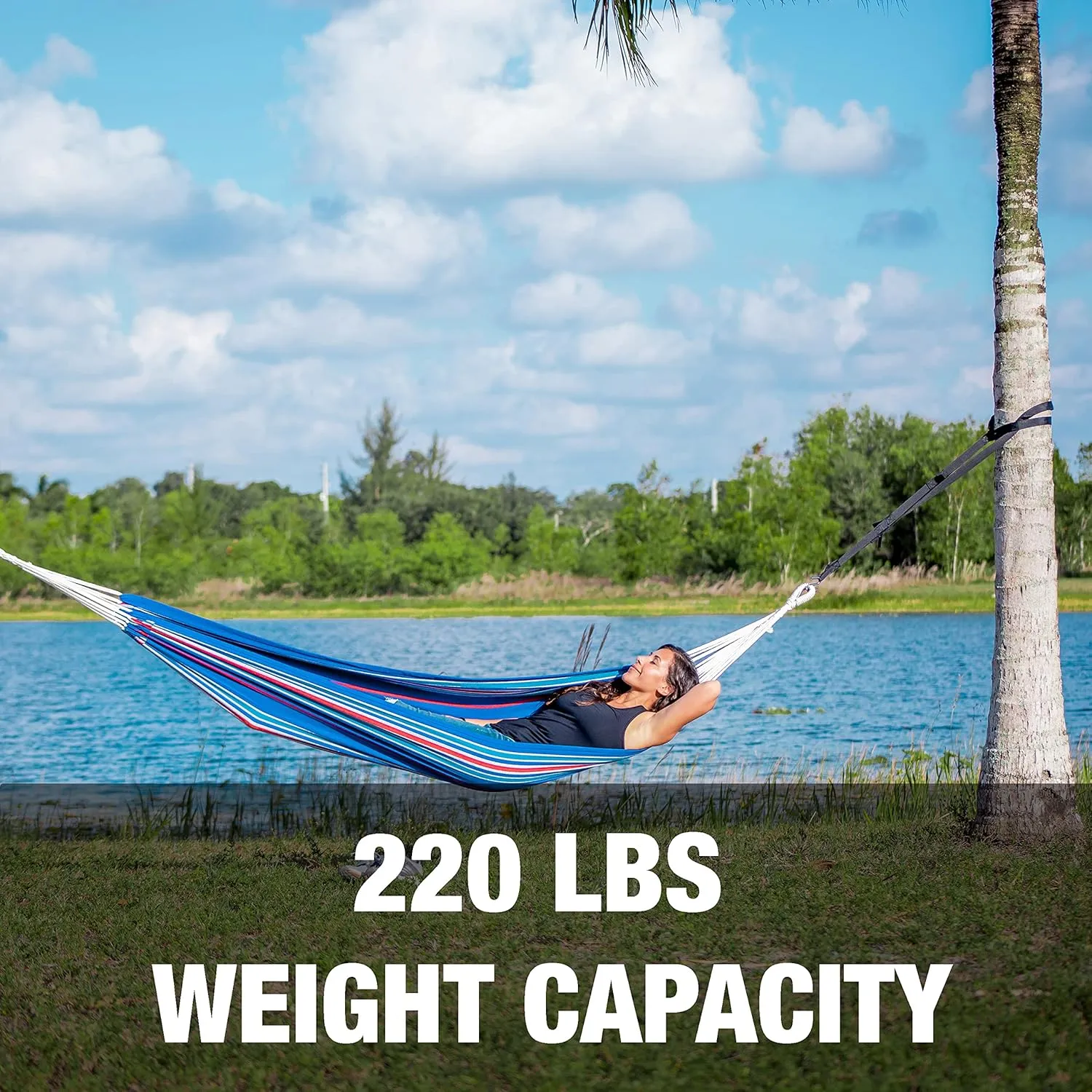 Bliss Hammocks BH-400W5CA 40" Wide Hammock w/Hand-Woven Rope Loops & Hanging Ropes, Outdoor, Patio, Backyard Durable, Cotton and Polyester Blend, 220 Lbs Capacity, Patriotic Stripe