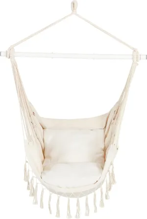 Bliss Hammocks BHC-103-NT Fringed Hammock Chair w/ Pillows, Side Pocket, Spreader Bar, & Hanging Hardware, 40-in. Wide, 250 Lb. Capacity, Natural