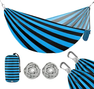 Blue-Black Line 330lb Capacity Outdoor Hammock with Portabl Carry Bag Rope Hammock for Outside Camping Essentials amacas para patios con Base de adultos