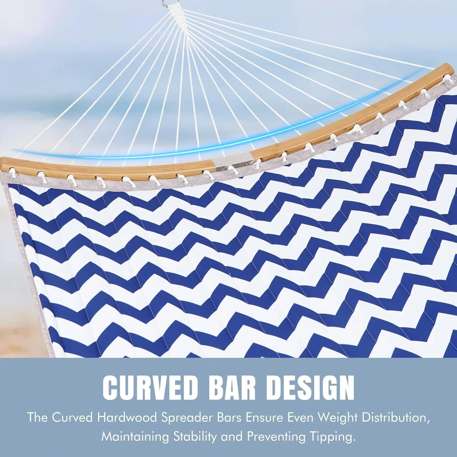 Blue Double Hammock with Spreader Bar for Two, Polyester Fabric, Adjustable Chain - 77" L x 55" W, 450 lbs Capacity, Ideal for Hammock Stand or Trees - Blue with Stripe