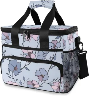 Blue Flowers Tropical Plants Cooler Bag Insulated Cooler Soft Sided Cooler 24 Can Portable Picnic Bag Large Leakproof Lunch Bag Box for Beach Grocery Camping Travel Car Men Women