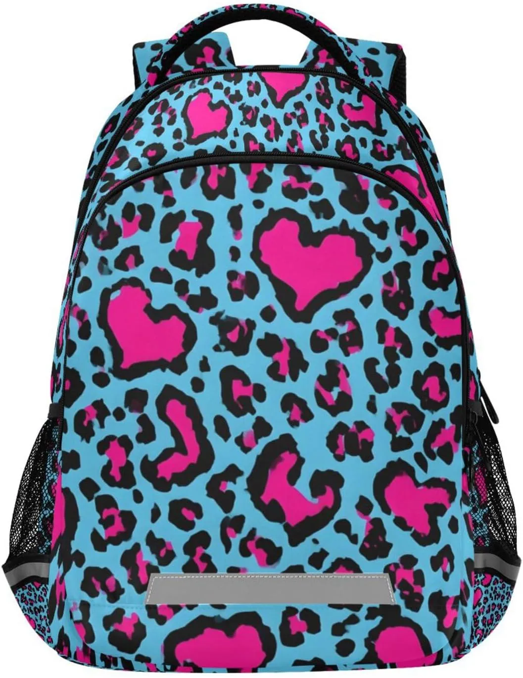 Blue Leopard Love Heart Print Backpack for Girls Boys School Bookbag Kids Daypack Lightweight Laptop Backpack Back to School Supplies