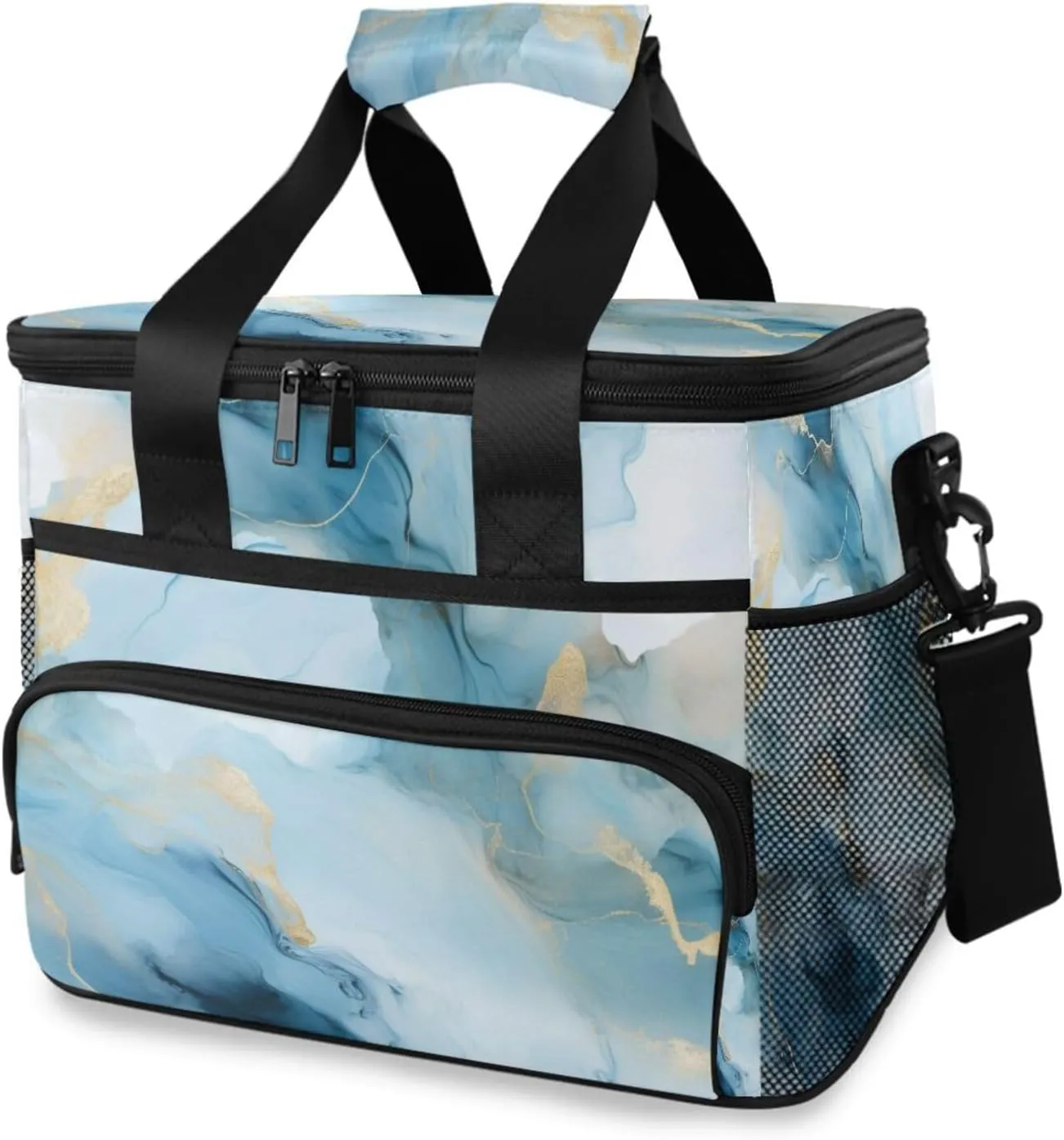 Blue Marble Fluid Golden Cooler Bag Insulated Cooler Soft Sided Cooler 24 Can Portable Picnic Bag Large Leakproof Lunch Bag Box for Beach Grocery Camping Travel Car Men Women