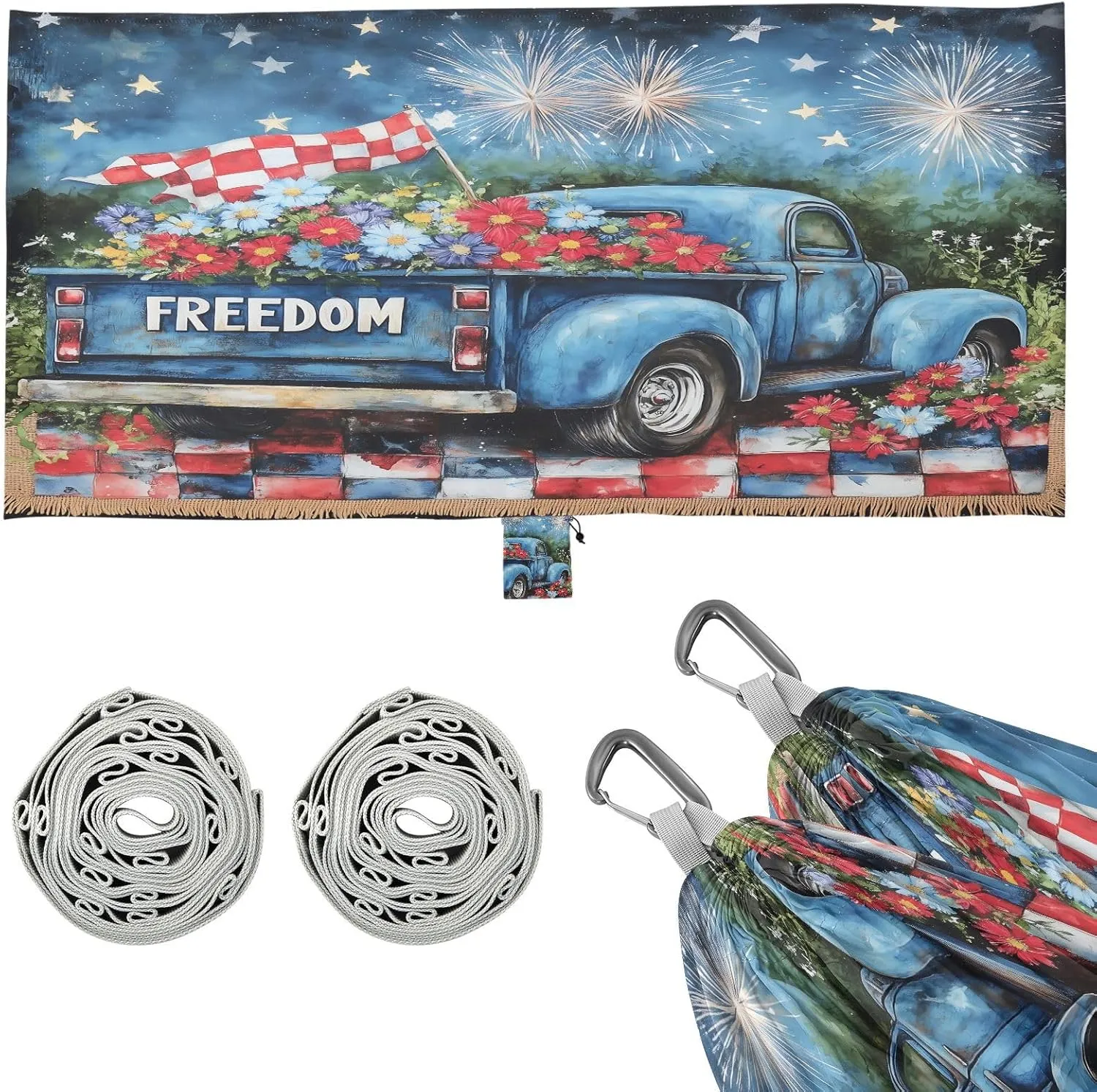 Blue Truck Flowers Camping Hammock Single Portable Hammocks 330 lbs Capacity with 2 Tree Straps and Attached Carry Bag,Perfect for Outdoor,Indoor,Beach,Camping,Travel