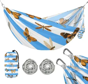 Blue White Striped Butterfly Dragonfly 330lb Capacity Outdoor Hammocks with Tree Straps Rope Hammock for Patio Backyard Lounge Base hamaca con soporte para adultos