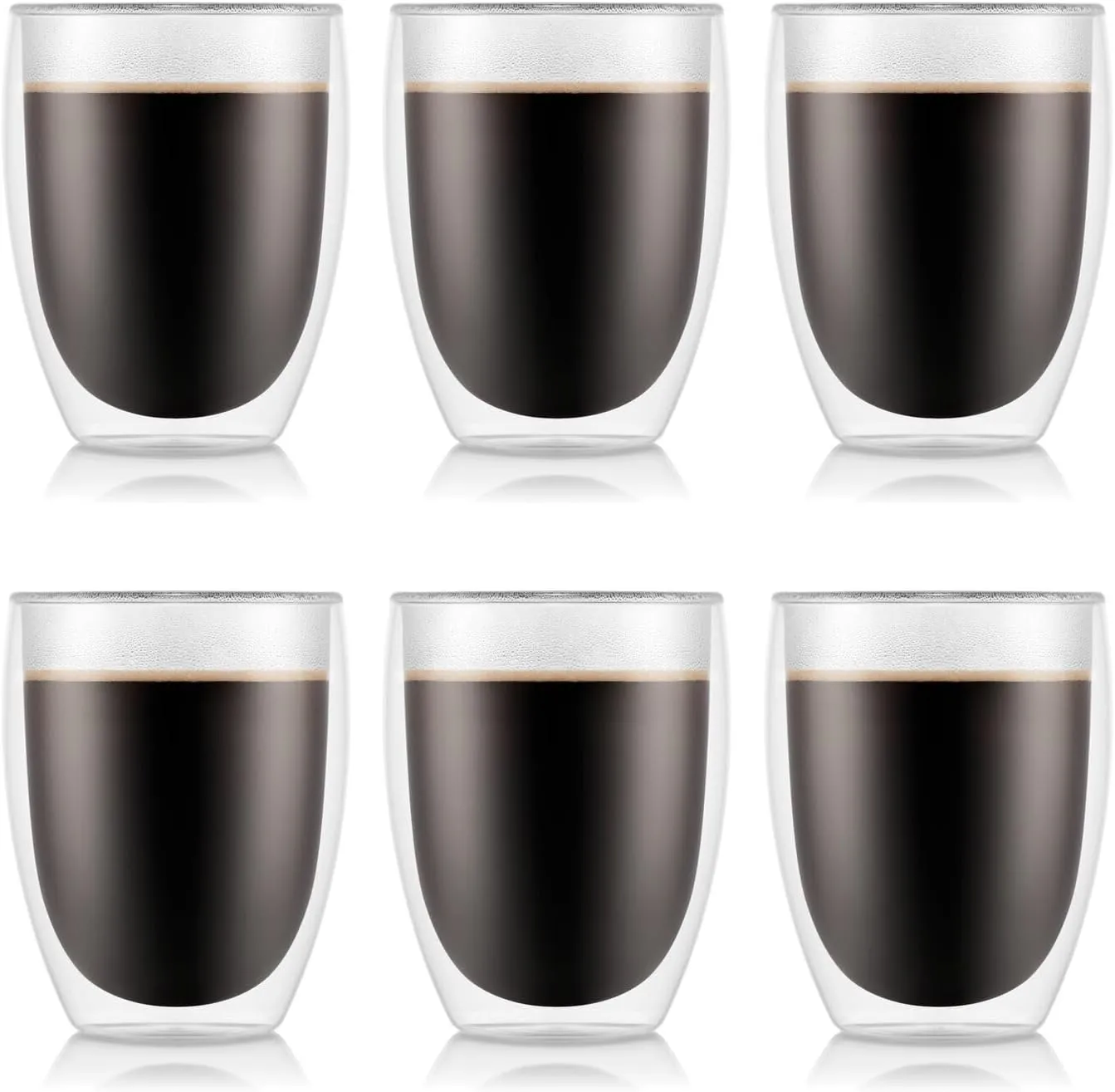 Bodum 12oz Pavina Double Wall Insulated Tumbler, High-Heat Borosilicate Glass, Set of 6, Clear