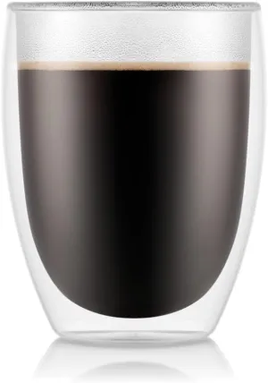 Bodum 12oz Pavina Double Wall Insulated Tumbler, High-Heat Borosilicate Glass, Set of 6, Clear