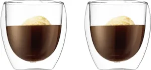 Bodum 8 oz Pavina Double Wall Glasses, High Heat Borosilicate Glass, 2 Pack, Clear