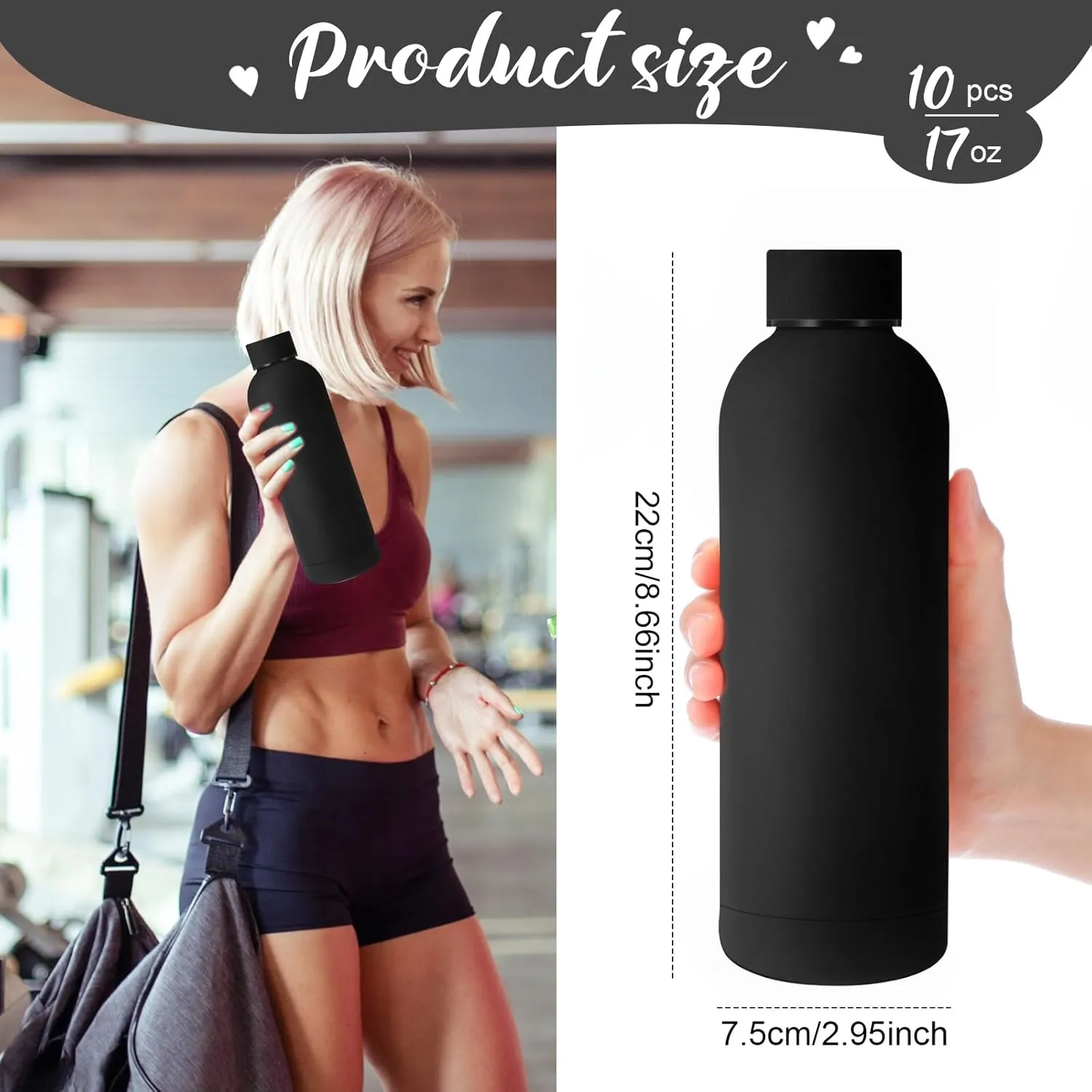 Bokon 10 Pcs Stainless Steel Water Bottle Bulk Double Layer Vacuum 17 oz Small Mouth Sport Insulated Metal Graduation Teacher CNA Gift Reusable Flask Leakproof Lid for Cyclist Runner