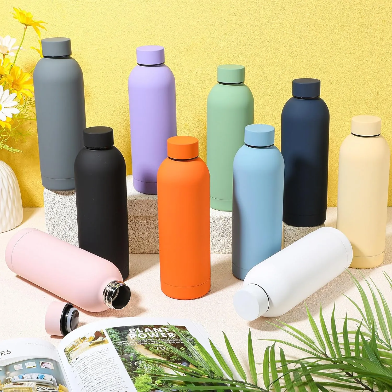 Bokon 10 Pcs Stainless Steel Water Bottle Bulk Double Layer Vacuum 17 oz Small Mouth Sport Insulated Metal Graduation Teacher CNA Gift Reusable Flask Leakproof Lid for Cyclist Runner