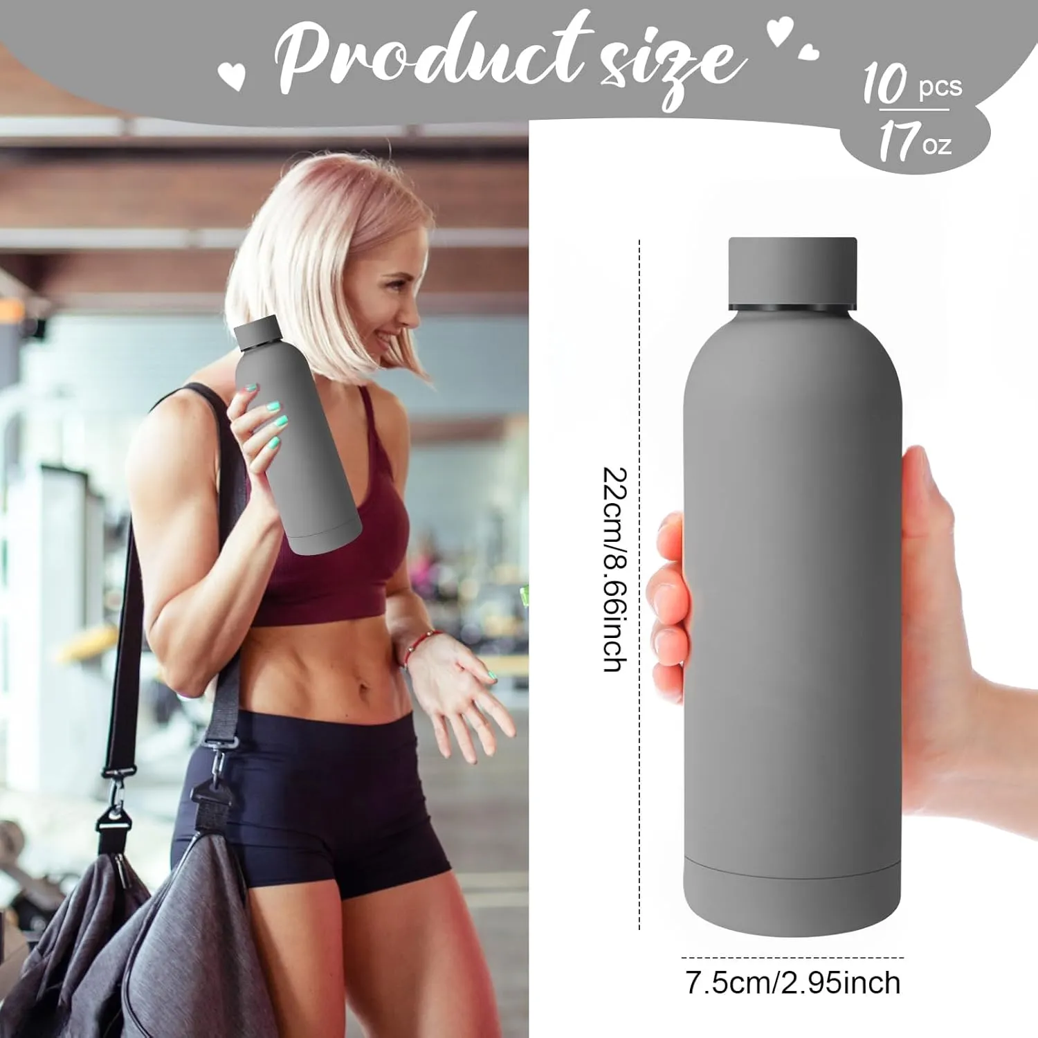 Bokon 10 Pcs Stainless Steel Water Bottle Bulk Double Layer Vacuum 17 oz Small Mouth Sport Insulated Metal Graduation Teacher CNA Gift Reusable Flask Leakproof Lid for Cyclist Runner