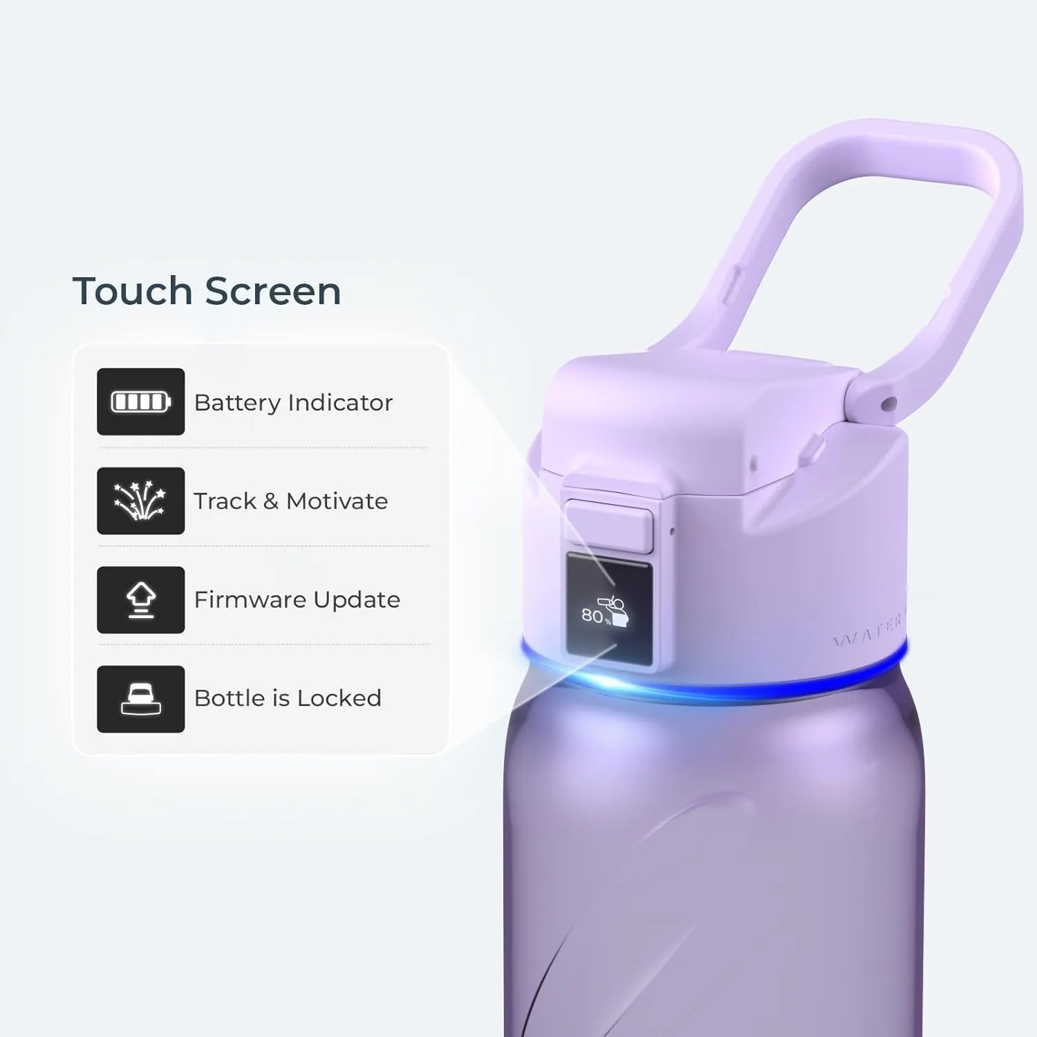 BOOST LITE Smart Water Bottle with Reminder to Drink Water, Motivate & Tracking Hydration Water Bottle with App, 32 oz Tritan BPA-Free Plastic Water Bottles for Gym, School, Office - Purple