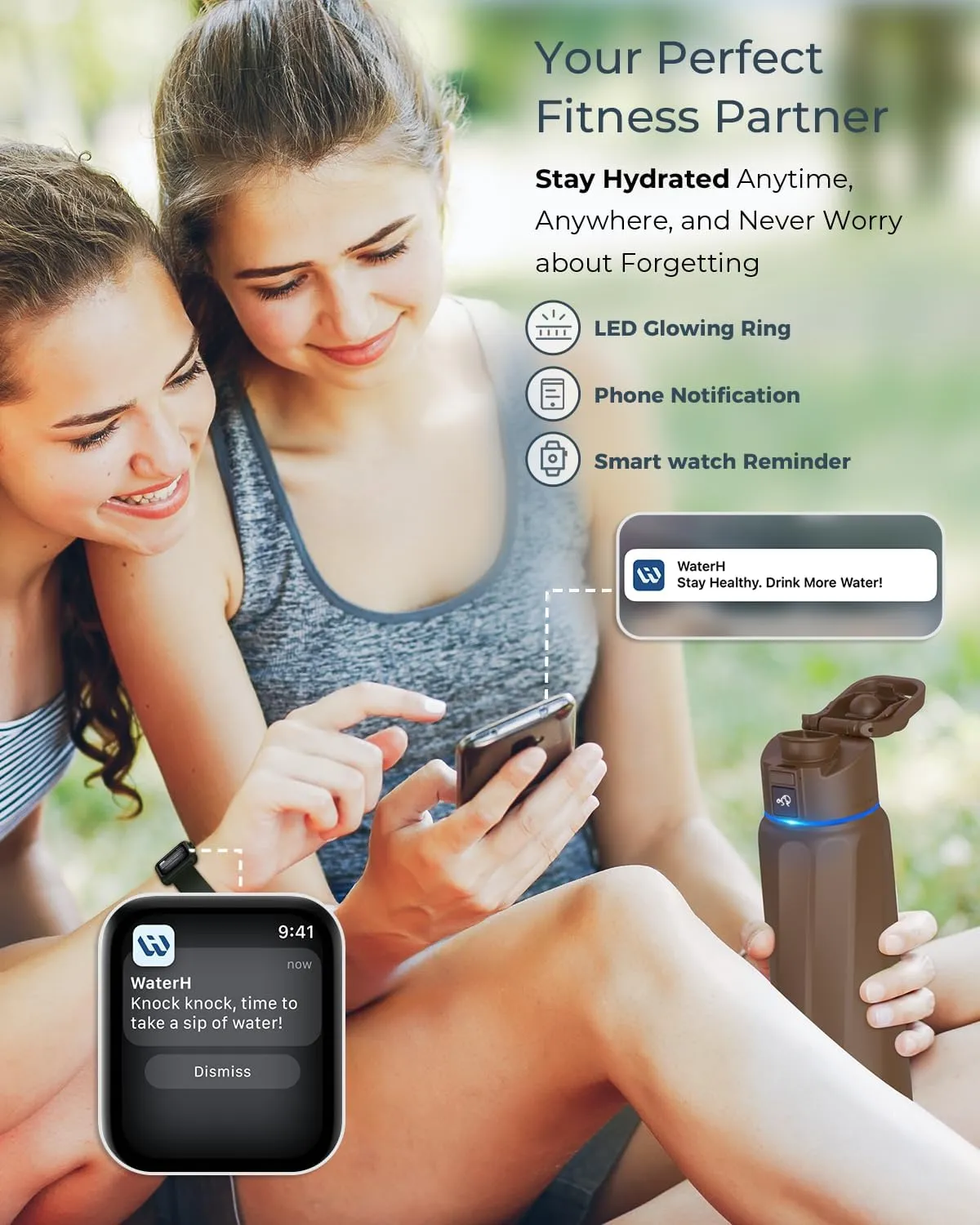 BOOST Smart Water Bottle with Reminder & Tracker - Double Wall Vacuum Insulated Stainless Steel, Wide Mouth 32 oz, Ideal Gift - Mocha