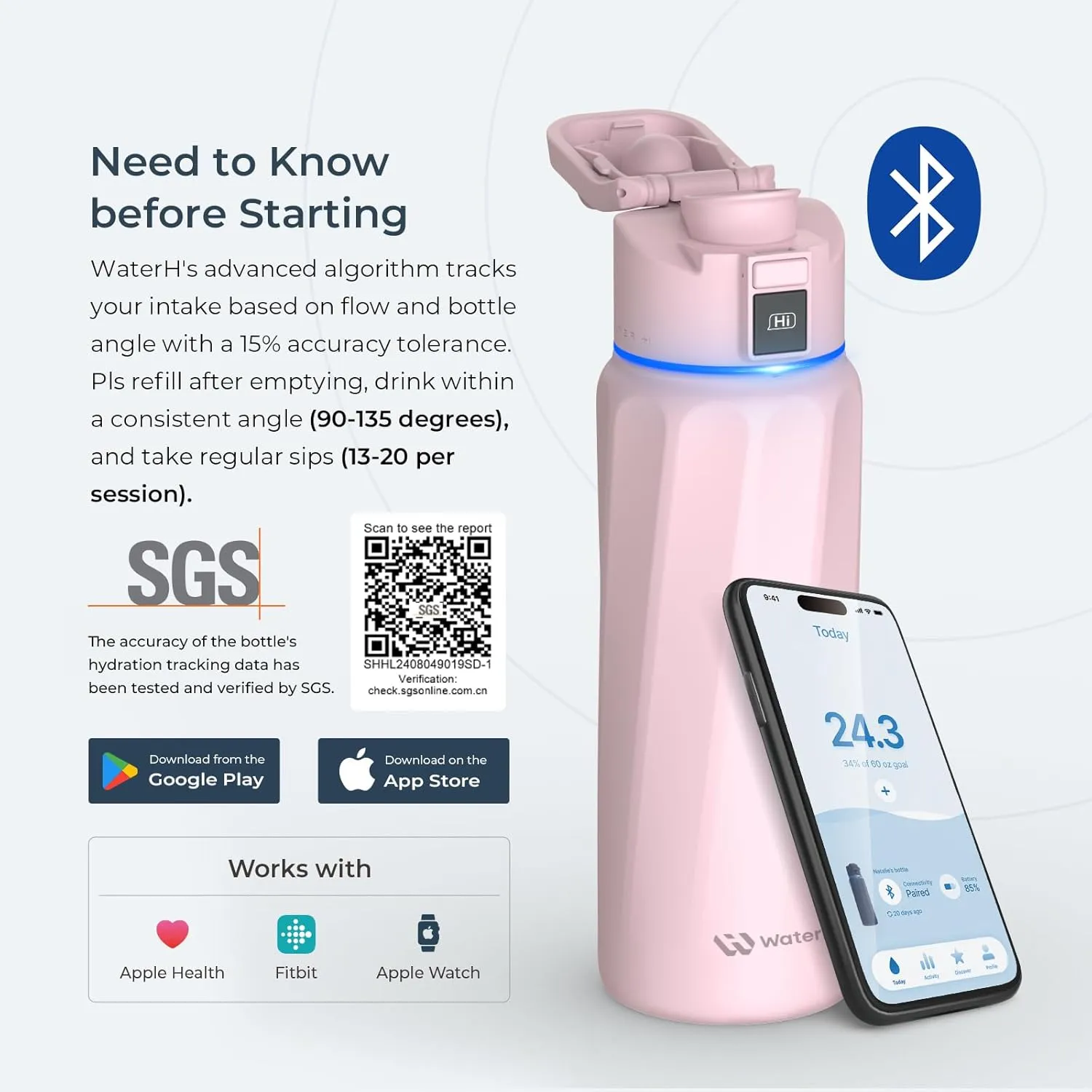 BOOST Smart Water Bottle with Reminder to Drink Water & Tracker Bottle - Double Wall Vacuum Insulated Water Bottle Stainless Steel, Wide Mouth 32 oz Water Bottles, Ideal for Gift - Pink