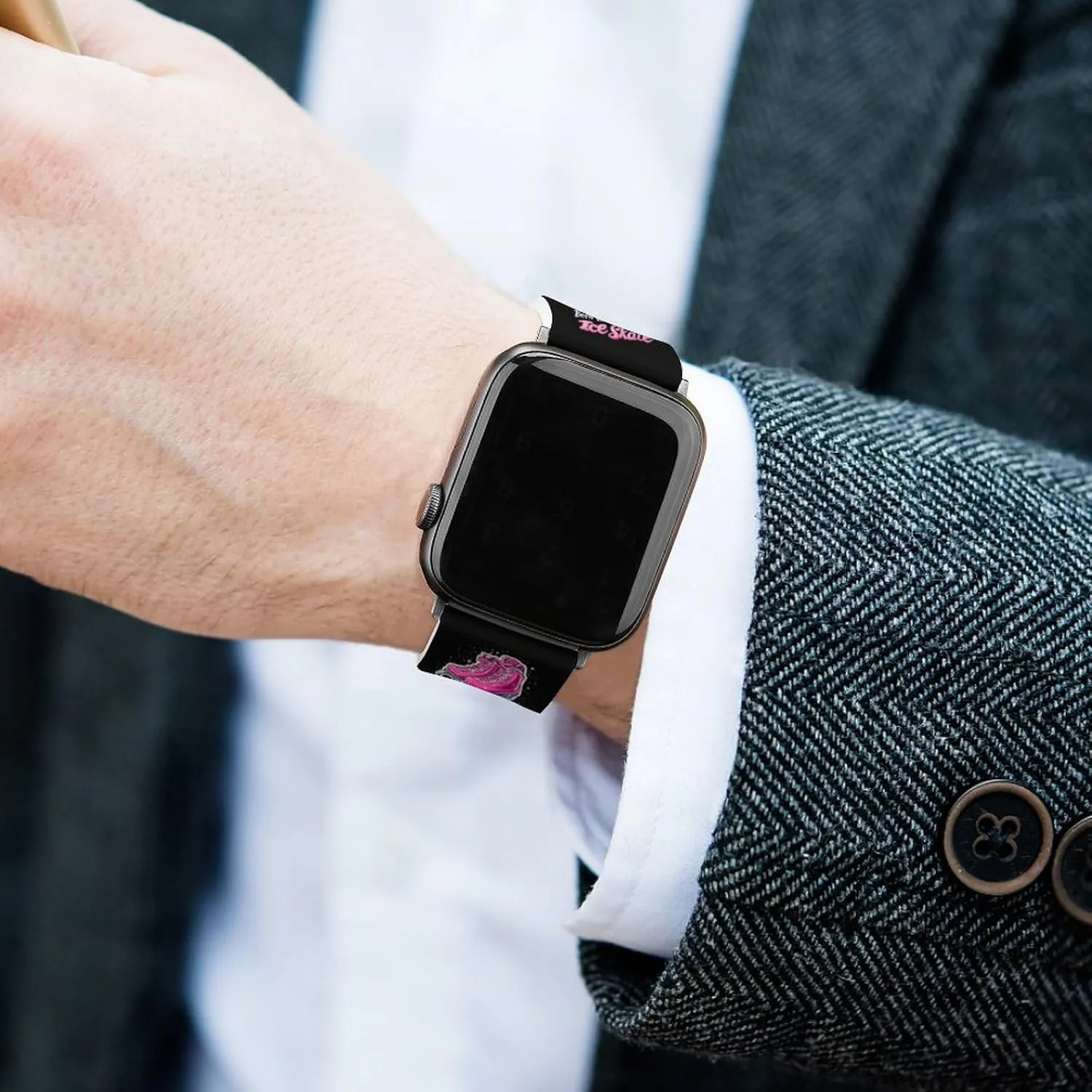 Born To Ice Skate Adjustable Silicone Watchband Compatible with IWatch Classic Soft Sports Watch Strap for Men Women
