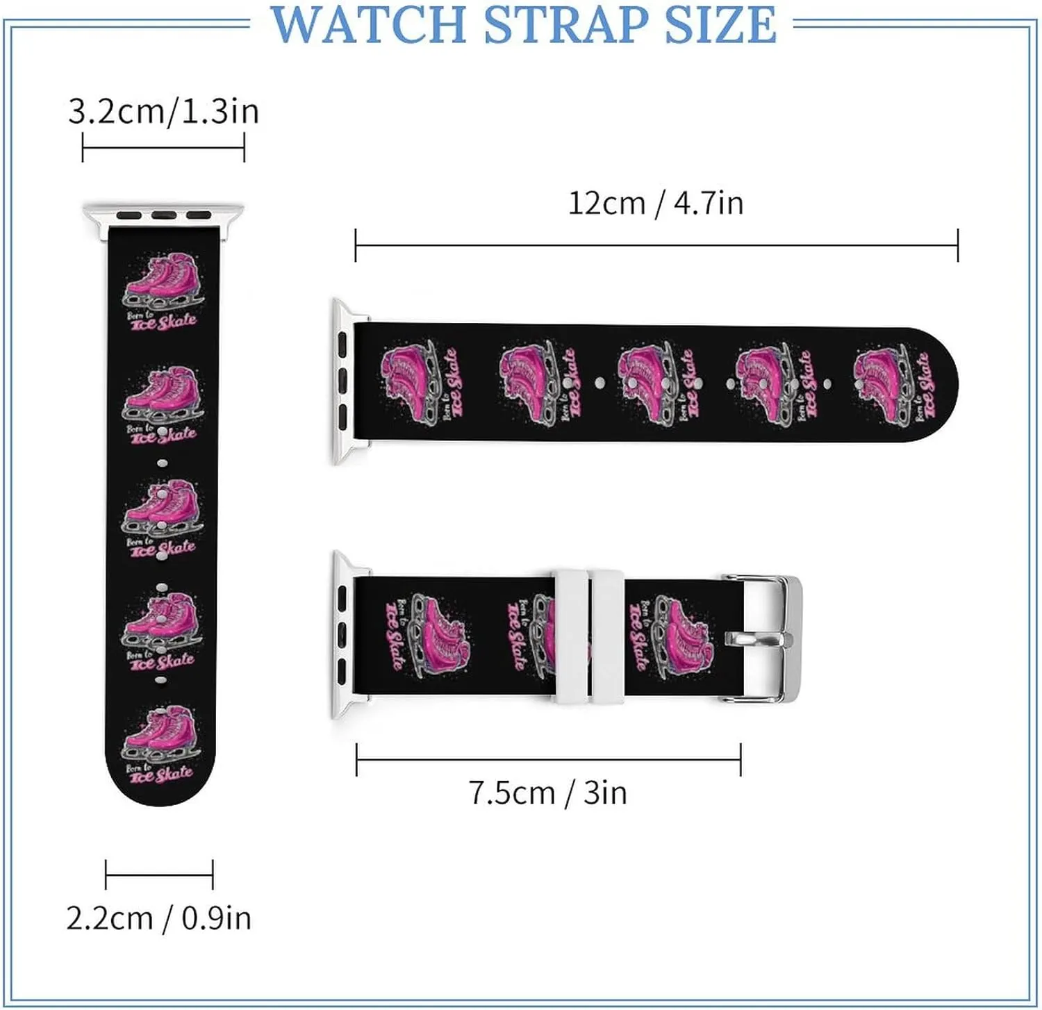 Born To Ice Skate Adjustable Silicone Watchband Compatible with IWatch Classic Soft Sports Watch Strap for Men Women