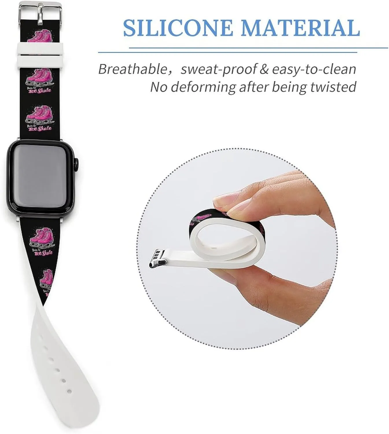 Born To Ice Skate Adjustable Silicone Watchband Compatible with IWatch Classic Soft Sports Watch Strap for Men Women