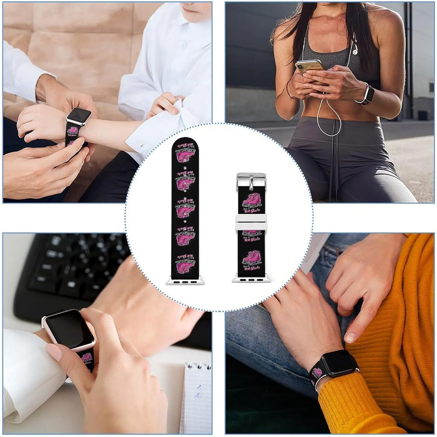 Born To Ice Skate Adjustable Silicone Watchband Compatible with IWatch Classic Soft Sports Watch Strap for Men Women
