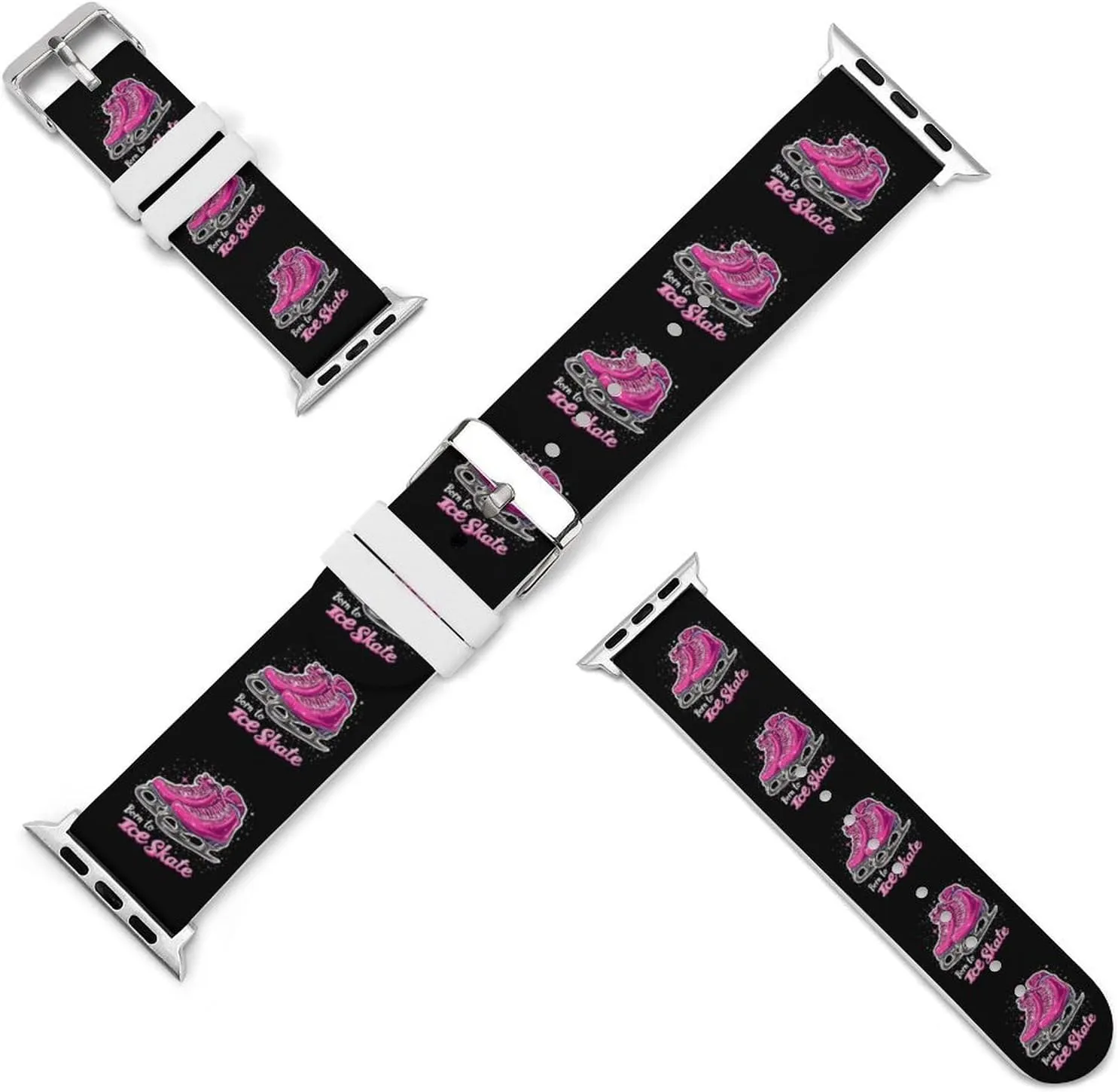 Born To Ice Skate Adjustable Silicone Watchband Compatible with IWatch Classic Soft Sports Watch Strap for Men Women