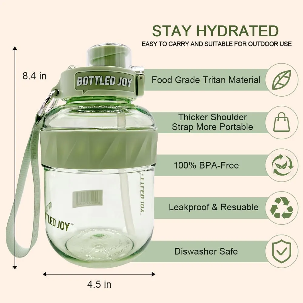 Bottled Joy 32 Oz Green Sports Water Bottle, Water Bottle with Straw, Portable Water Bottle with Handle Strap, Leakproof BPA Free Tritan Water Bottles for Outdoor Biking Hiking, Stay Hydrated in Style