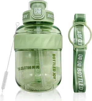 Bottled Joy 32 Oz Green Sports Water Bottle, Water Bottle with Straw, Portable Water Bottle with Handle Strap, Leakproof BPA Free Tritan Water Bottles for Outdoor Biking Hiking, Stay Hydrated in Style